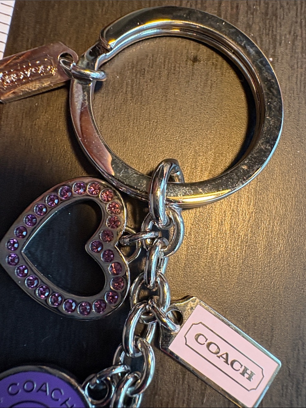 Coach Pink Multi-Charm Heart Keychain with Silver Hardware - Picture 3 of 4